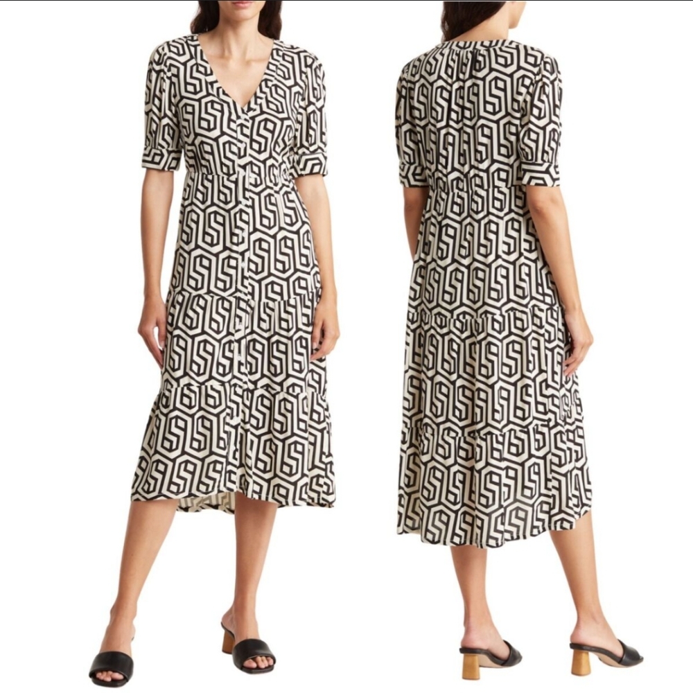 NWT Casa Cabana Bianca Geometric Tiered Dress